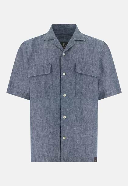 Hemd Aus Baumwoll-Denim Und Leinen, Blau, hi-res