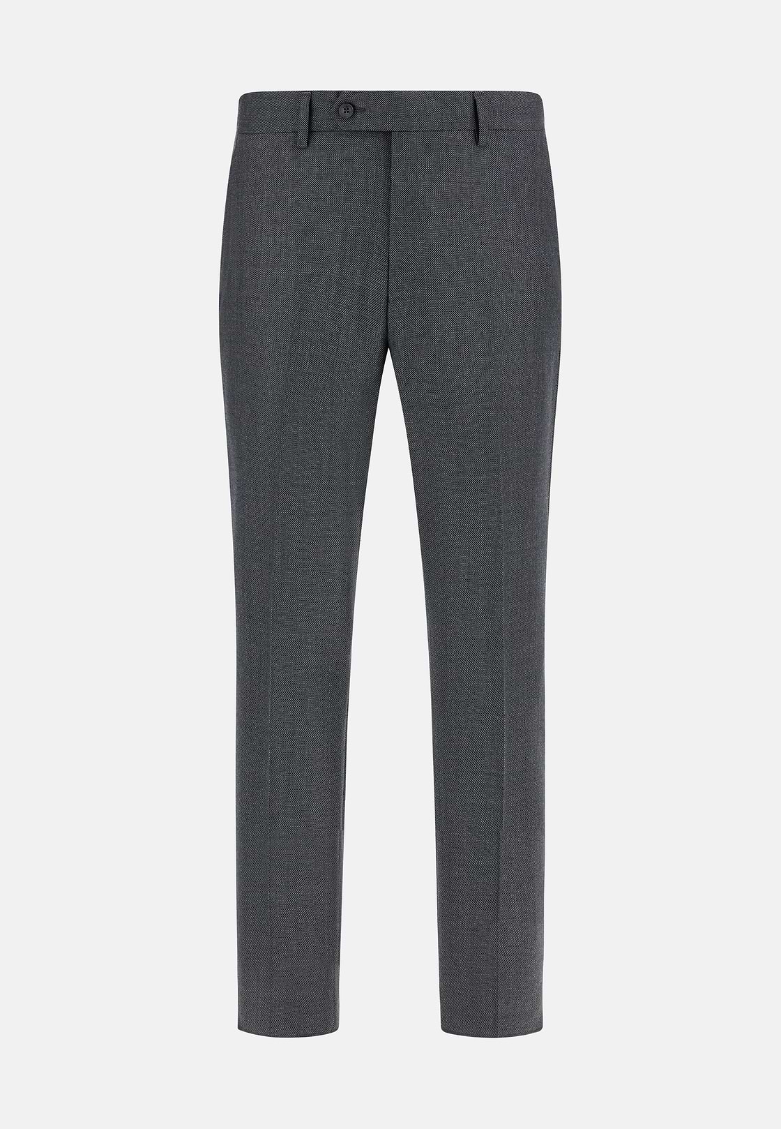 Pure Wool Bird's Eye Trousers, Medium grey, hi-res