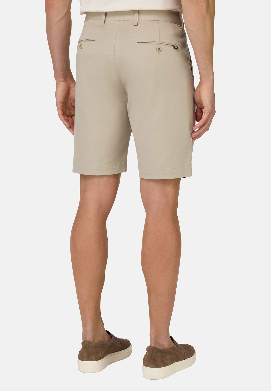 Stretch Cotton and Tencel Bermuda Shorts, Sand, hi-res