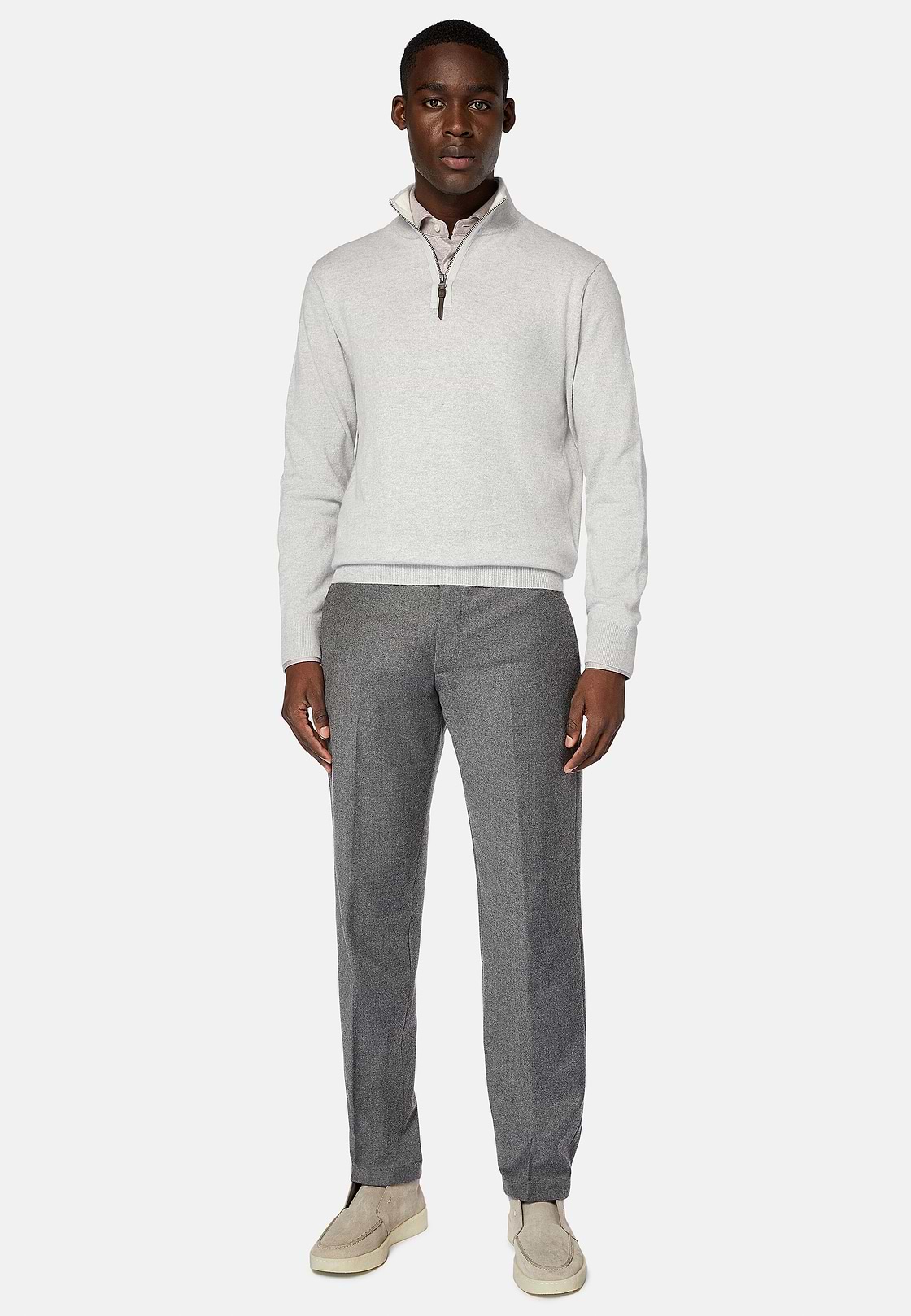 Grey Cashmere Half Zip Jumper, Grey, hi-res