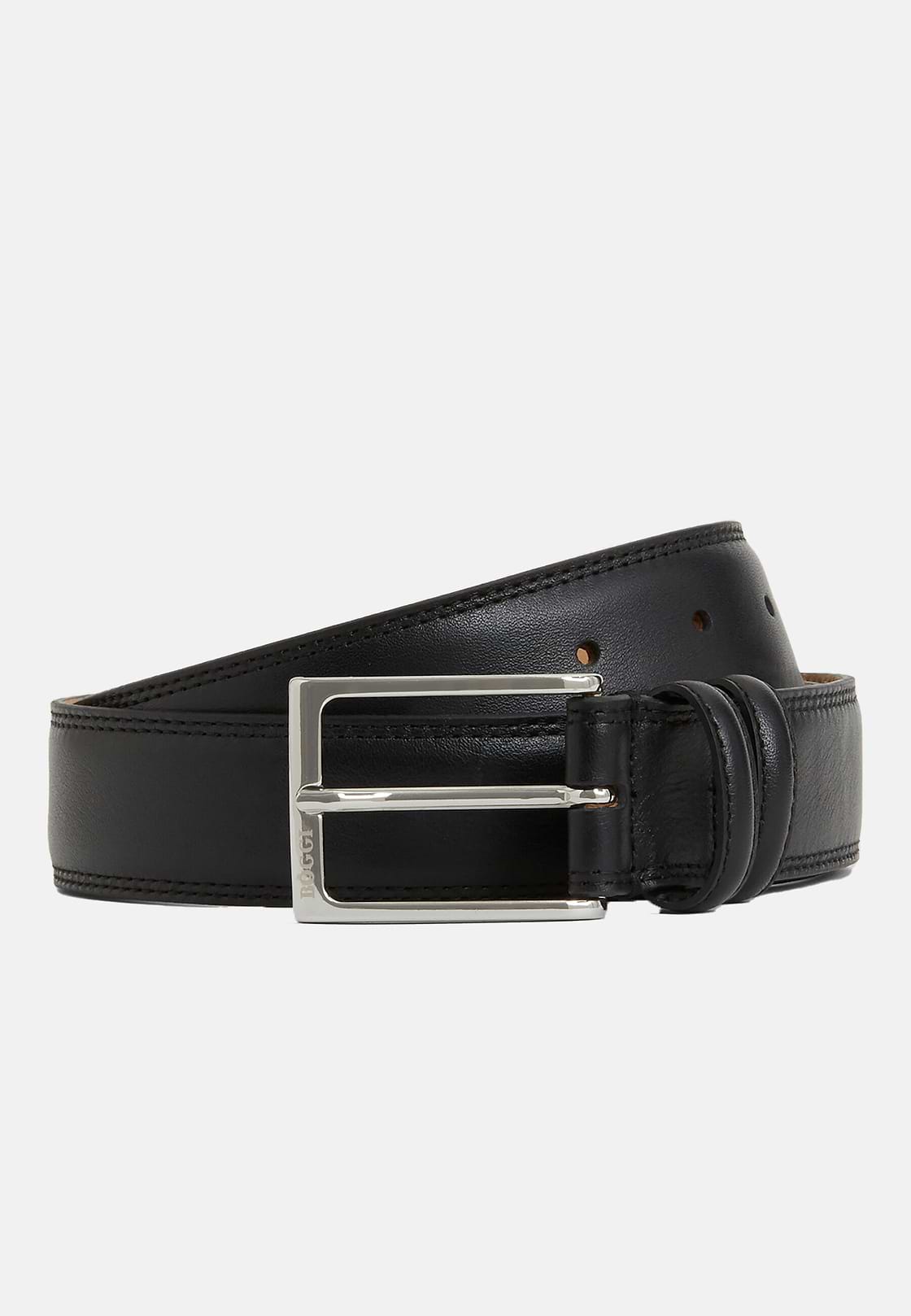 Ceinture En Cuir Foulonné Avec Coutures, Noir, hi-res