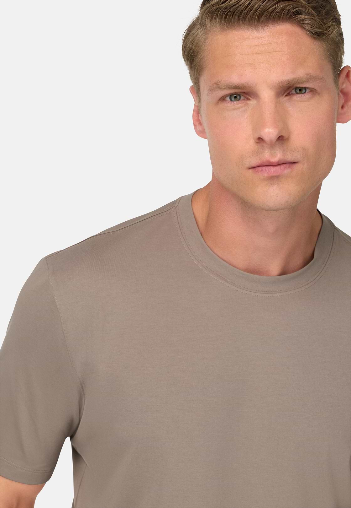 T-Shirt In Stretch Supima Cotton, Taupe, hi-res