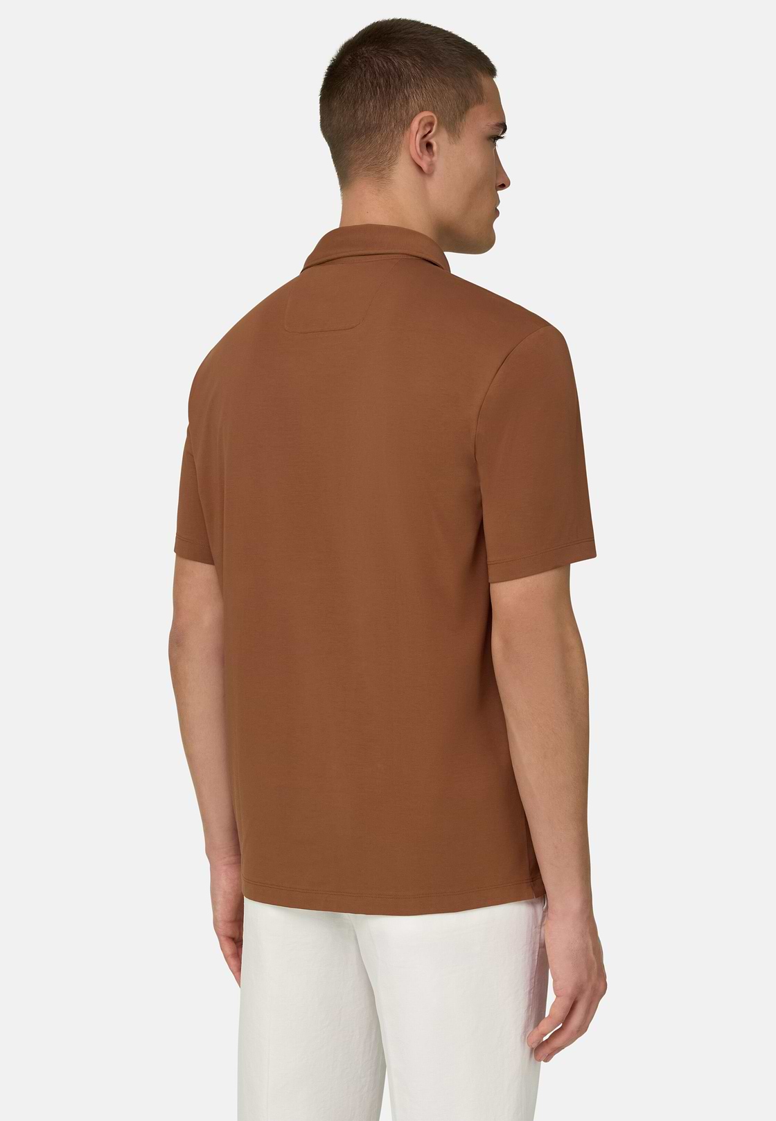 Polo Shirt In Stretch Supima Cotton, Rust, hi-res, 3