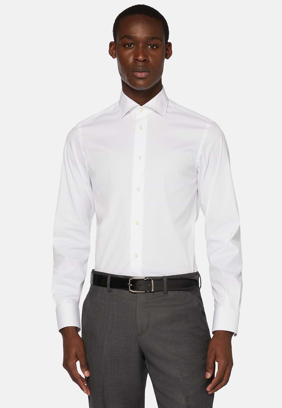 Slim Fit White Shirt in Stretch Cotton, White, hi-res