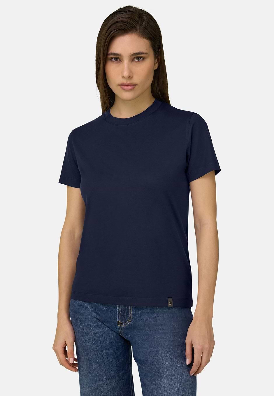 Cotton Silk T-shirt, Navy blue, hi-res