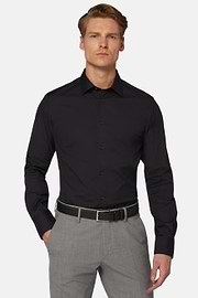 Slim Fit Navy Shirt in Stretch Cotton, Navy blue, hi-res