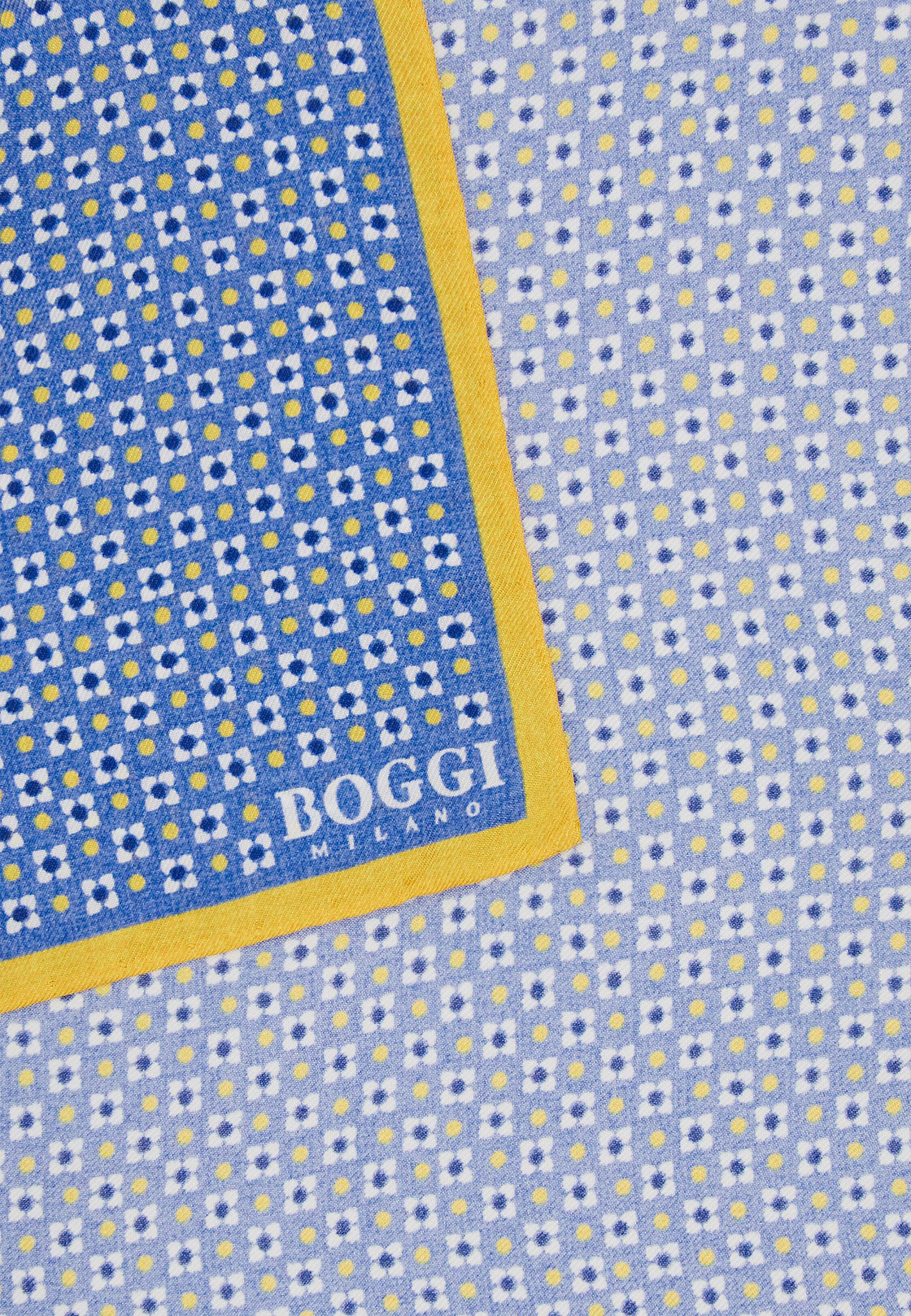 Pochette Motivo Floreale In Seta, Azzurro, hi-res