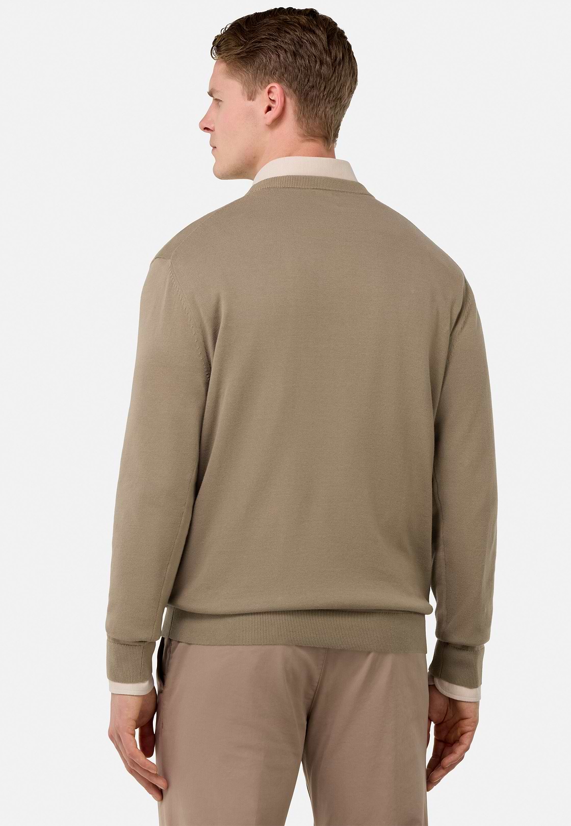 Cotton Crew Neck Jumper, Taupe, hi-res
