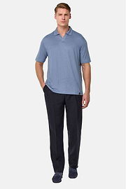 Stretch Linen Jersey Polo Shirt, Indigo, hi-res