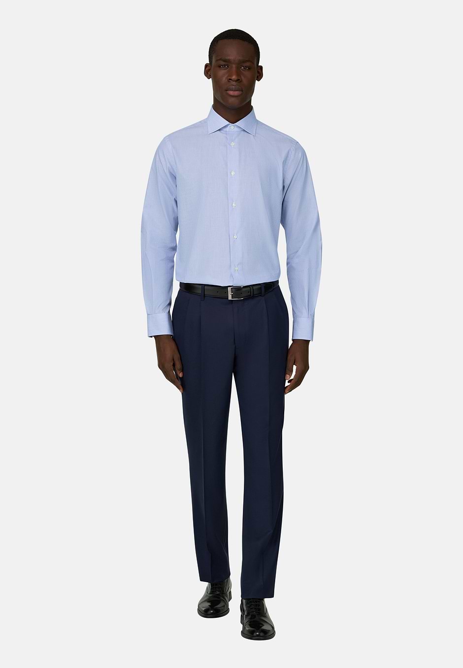 Camicia A Righe In Cotone Regular Fit, Azzurro, hi-res