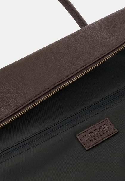 Duffle Bag in Leather-Effect Fabric, Dark brown, hi-res