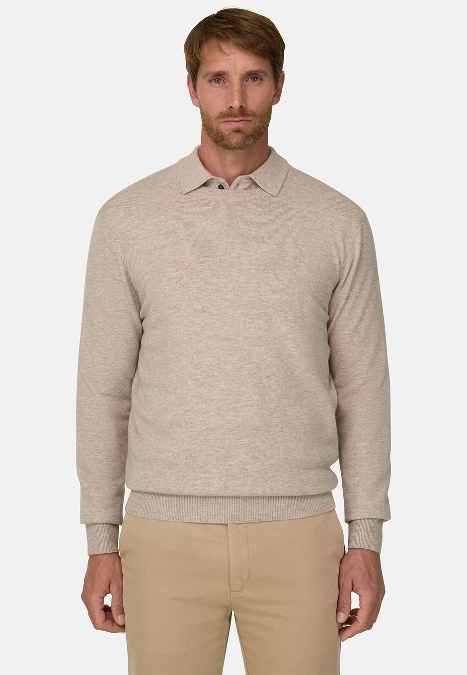 Crew Neck Jumper in Cashmere Blend, Taupe, hi-res