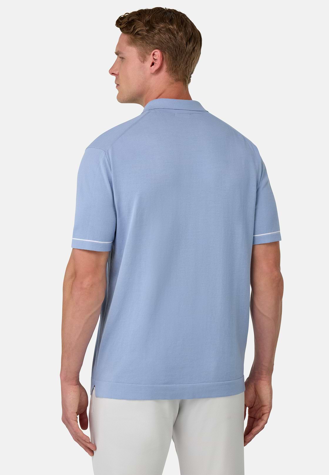 Cotton Crêpe Knit Polo Shirt, Light Blue, hi-res