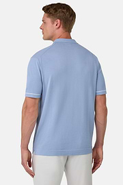 Cotton Crêpe Knit Polo Shirt, Light Blue, hi-res