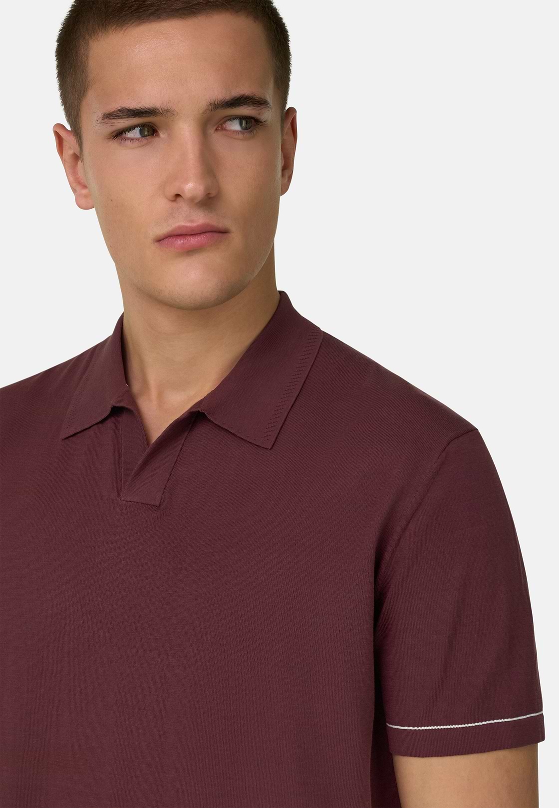 Strick-Poloshirt Aus Baumwollkrepp, Burgundy, hi-res, 4