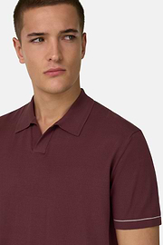 Strick-Poloshirt Aus Baumwollkrepp, Burgundy, thumb, 4