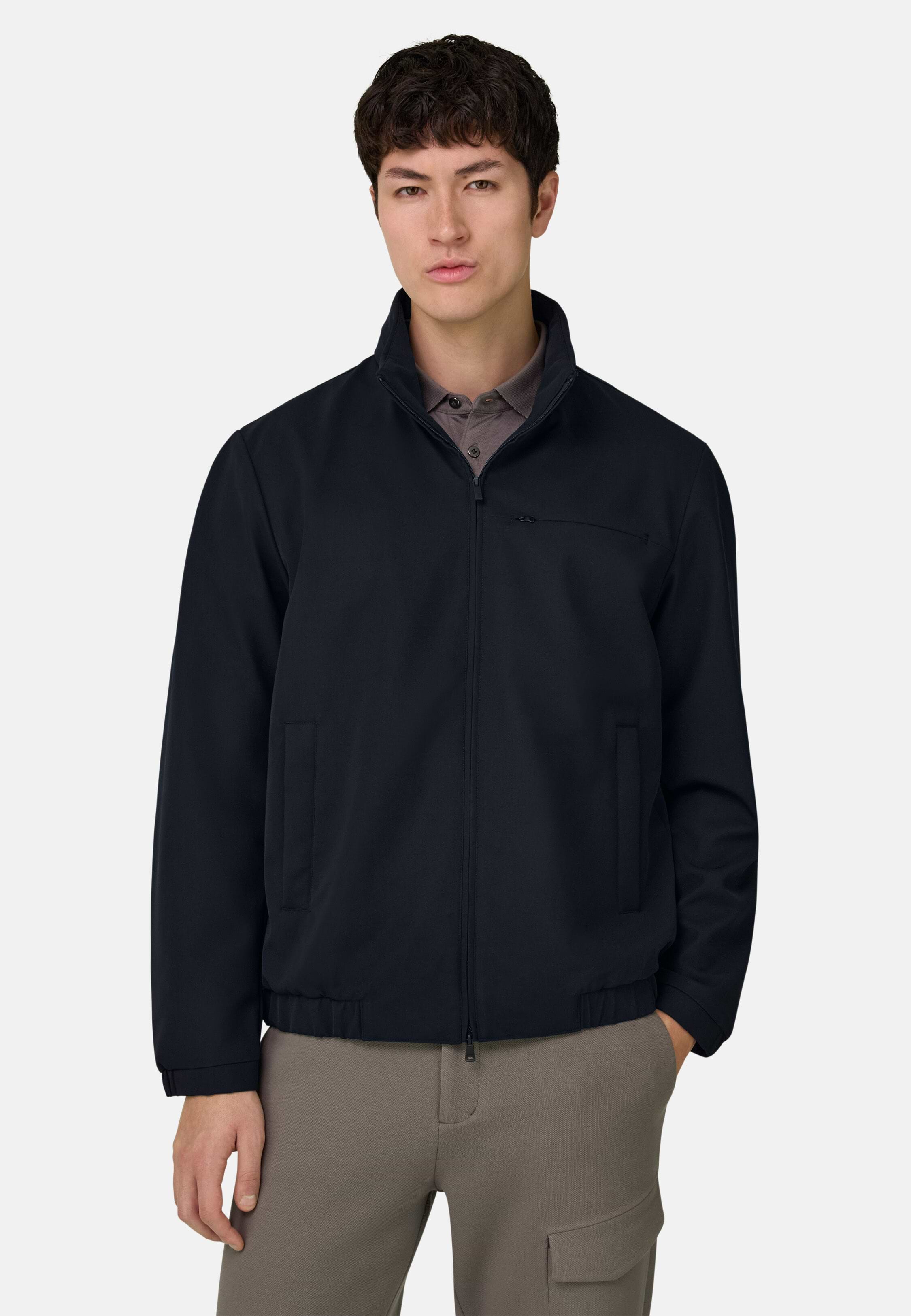 Men's Technical Fabric Bomber Jacket, Navy blue | Boggi Milano