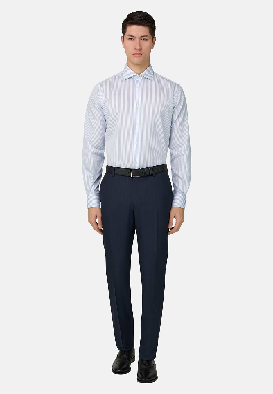 Camicia A Righe In Cotone Regular Fit, Azzurro, hi-res