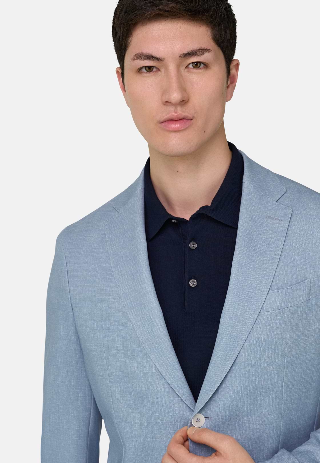 Micro Fancy Printed Cotton Blend Blazer, Light Blue, hi-res, 4