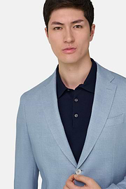 Micro Fancy Printed Cotton Blend Blazer, Light Blue, thumb, 4