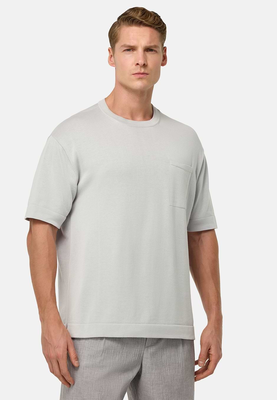 Strick-T-Shirt Aus Pima-Baumwolle, Eis, hi-res