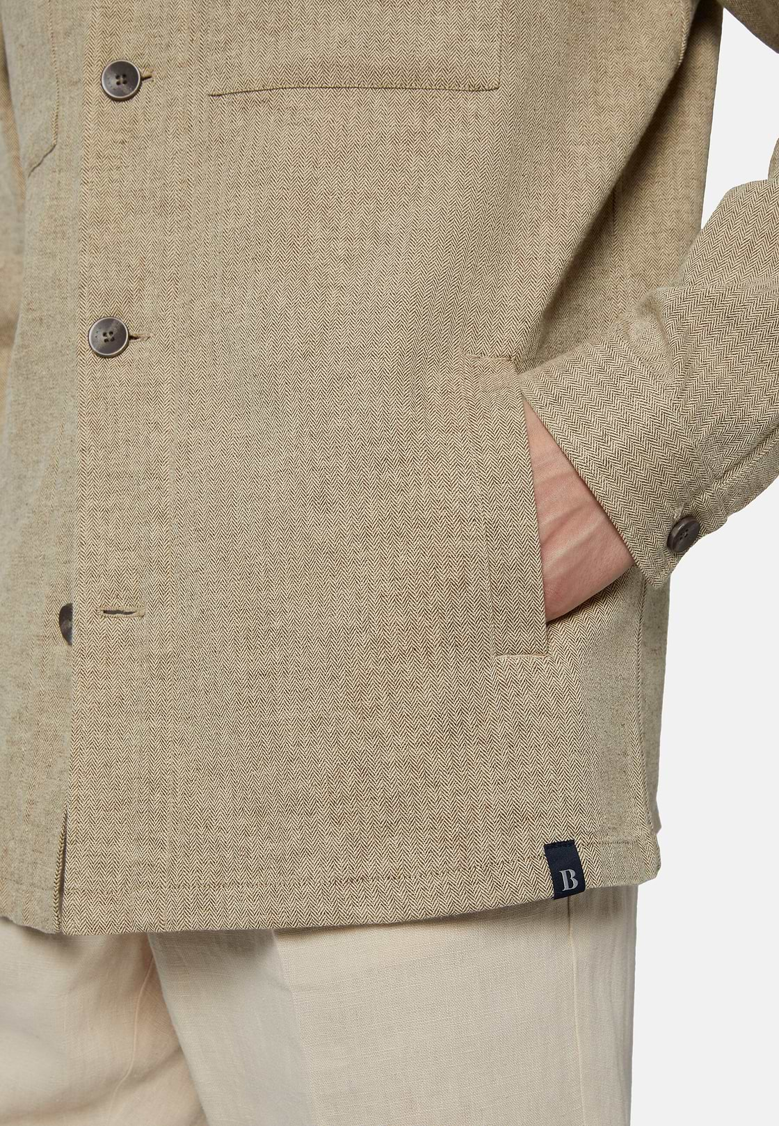 Linen Cotton Shirt Jacket, Taupe, hi-res