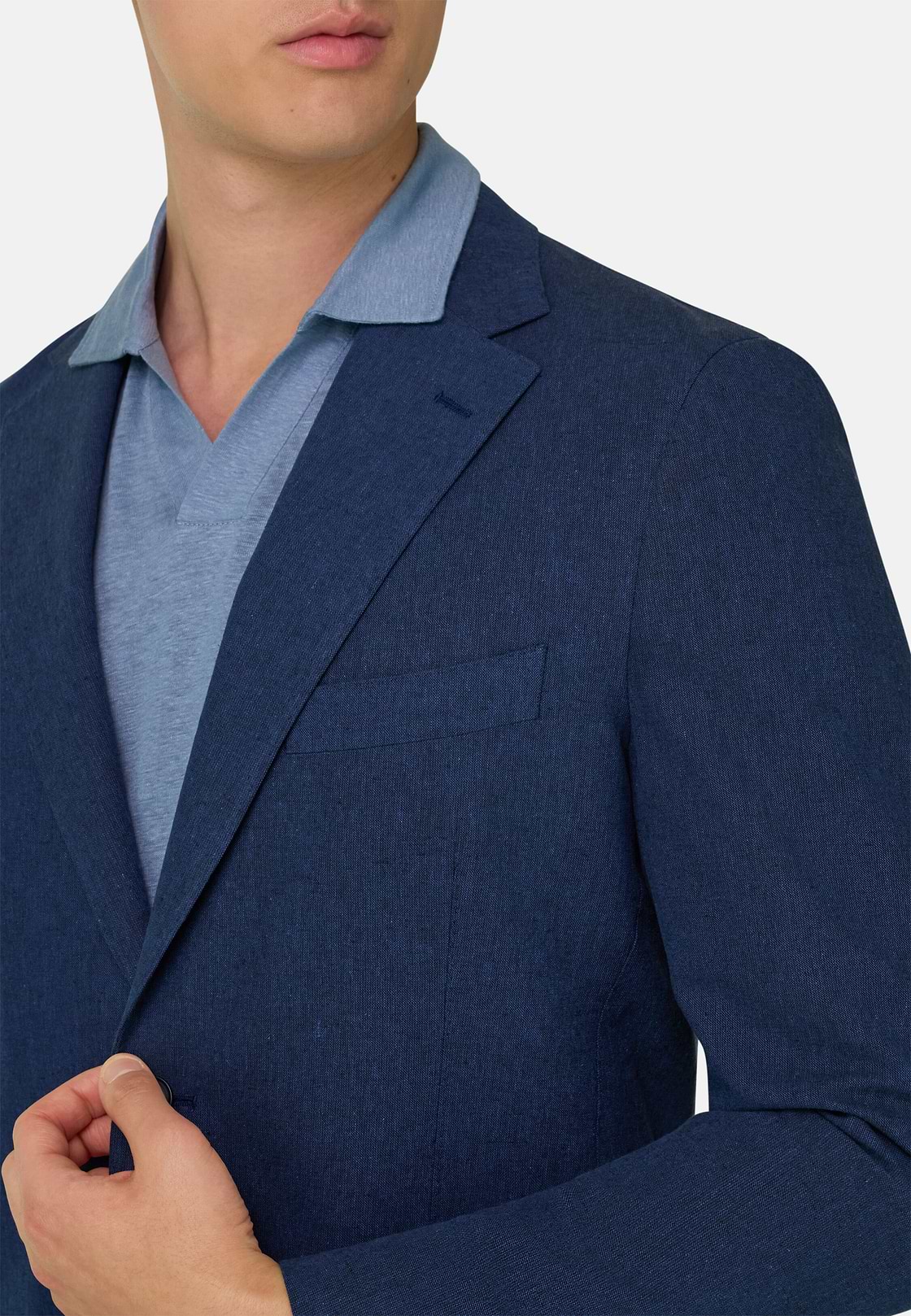 Giacca In Lino E Cotone Melange, Blu, hi-res, 4