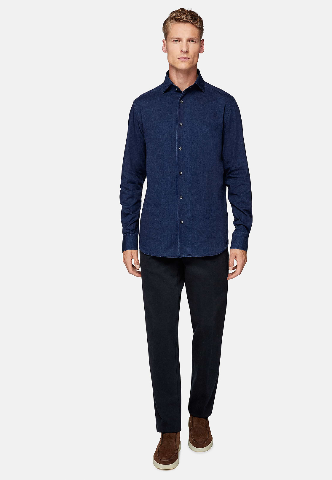 Regular Fit Cotton Denim Shirt, Indigo, hi-res