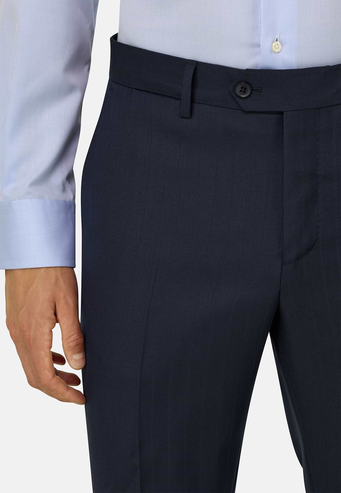 Suit Pinstripe in S130 Wool, Navy blue, hi-res, 3