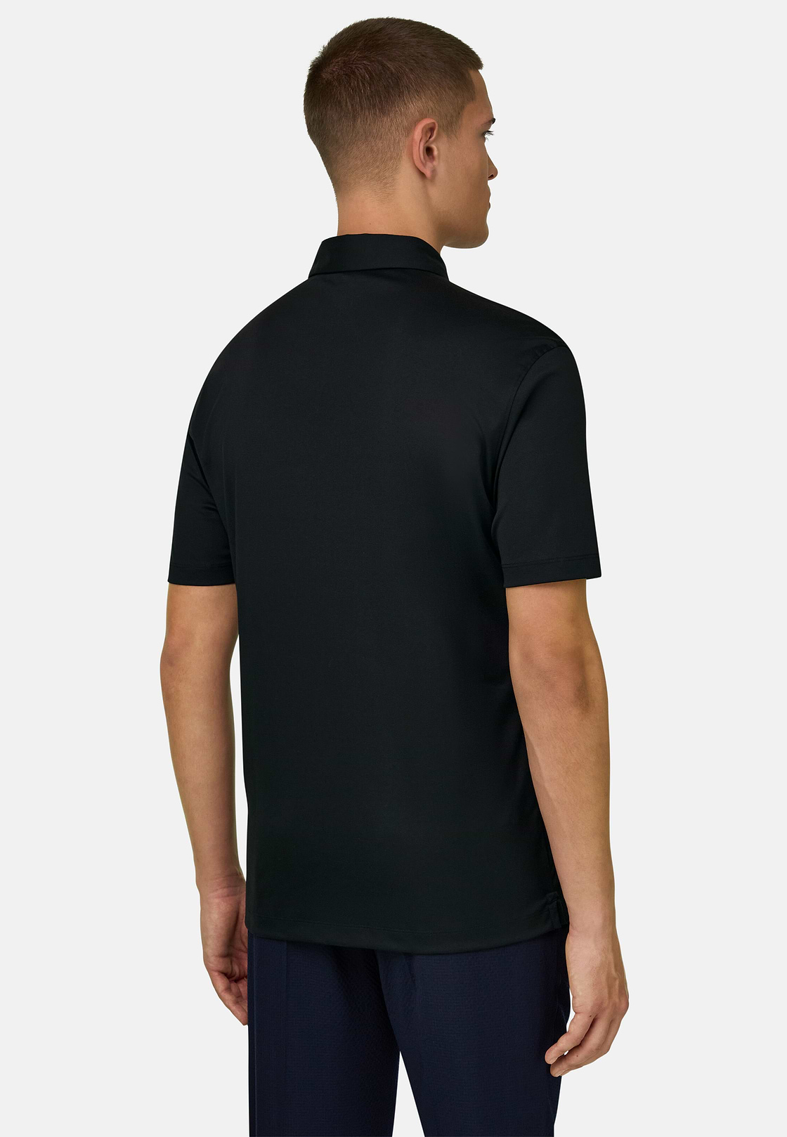 Polo In Misto Seta, Nero, hi-res, 3