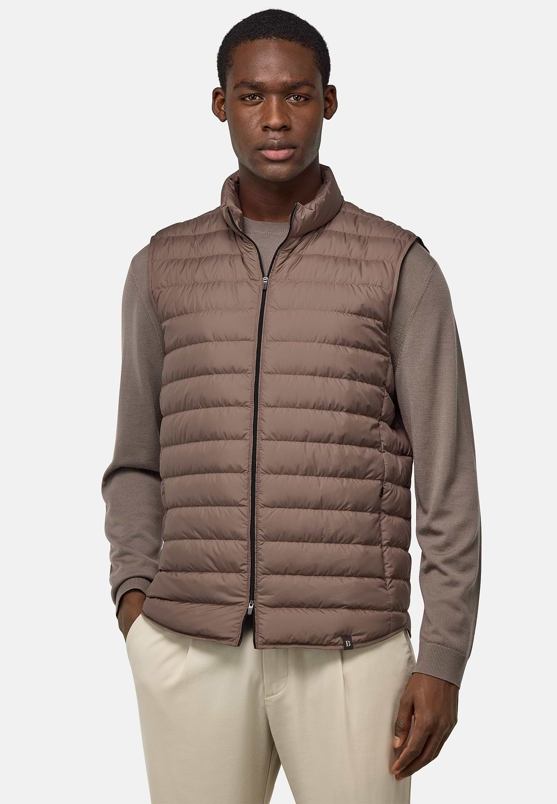 Gilet In Technical Fabric With Goose Down, Taupe, hi-res