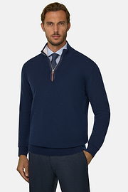 Pull Demi-Zip en Cachemire, bleu marine, thumb, 1