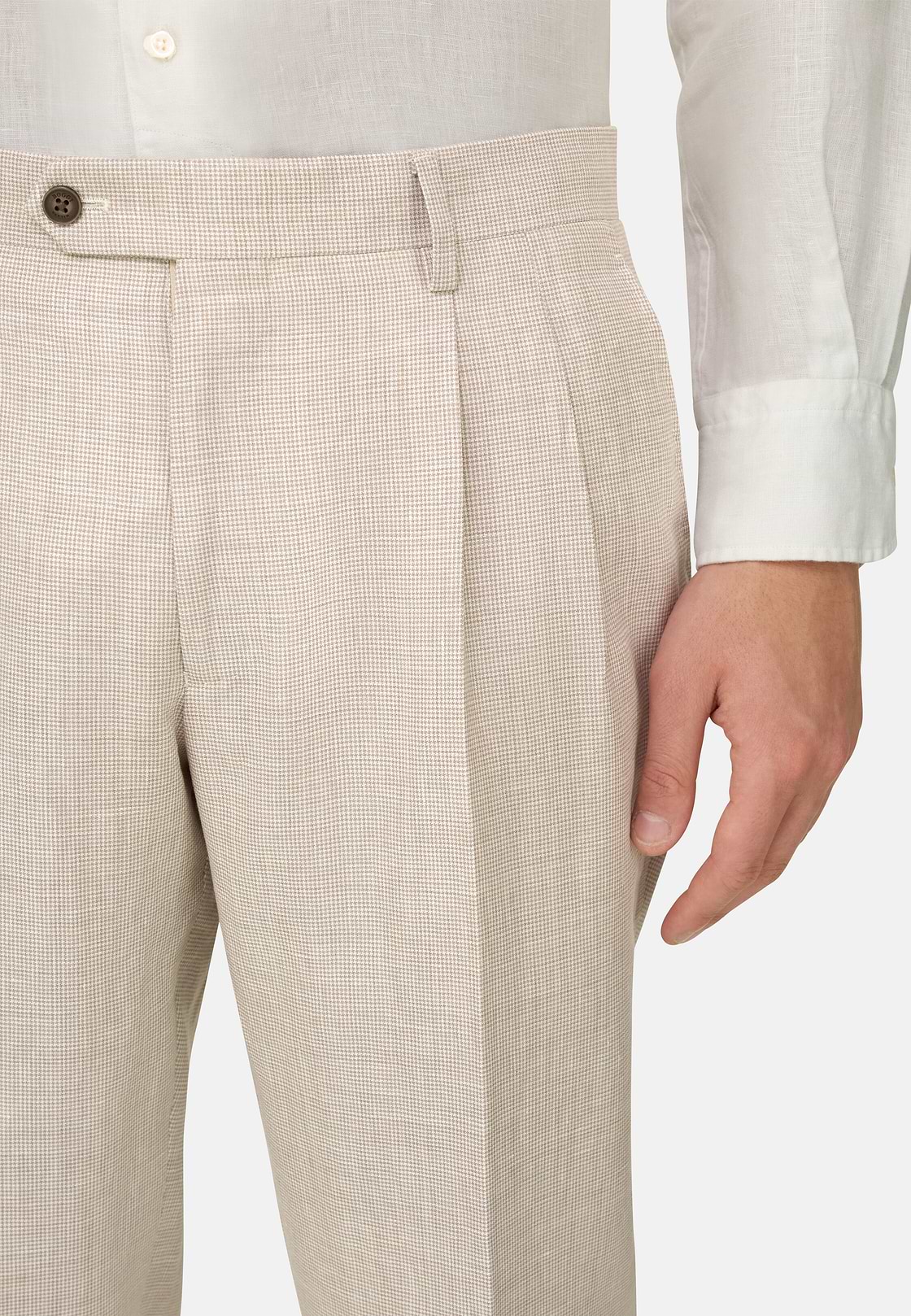 Pied De Poule Linen Wool Silk Suit, Beige, hi-res, 5