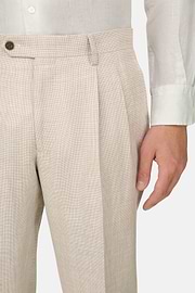 Pied De Poule Linen Wool Silk Suit, Beige, thumb, 5