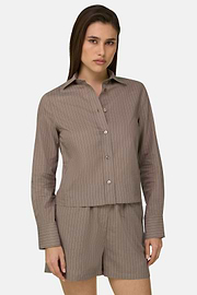 Camicia Gessata in Misto Lino E Cotone, Marrone, thumb, 1