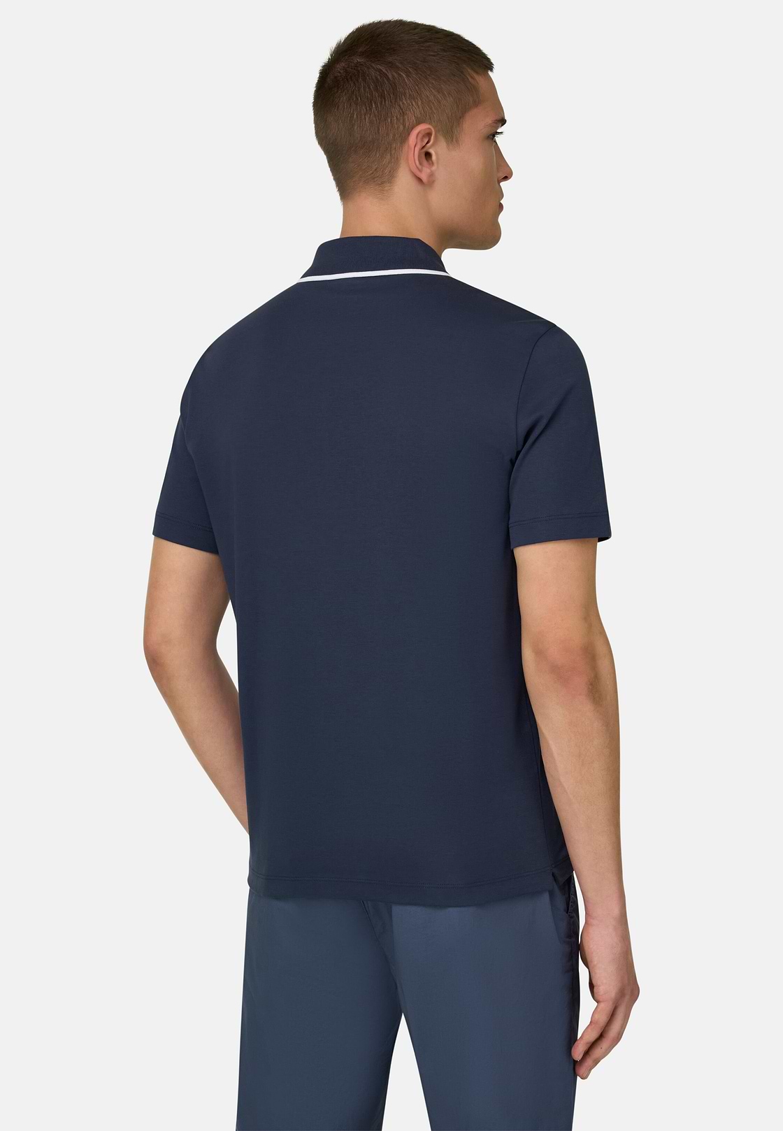 Supima Interlock Half Zip Polo, Navy blue, hi-res, 3