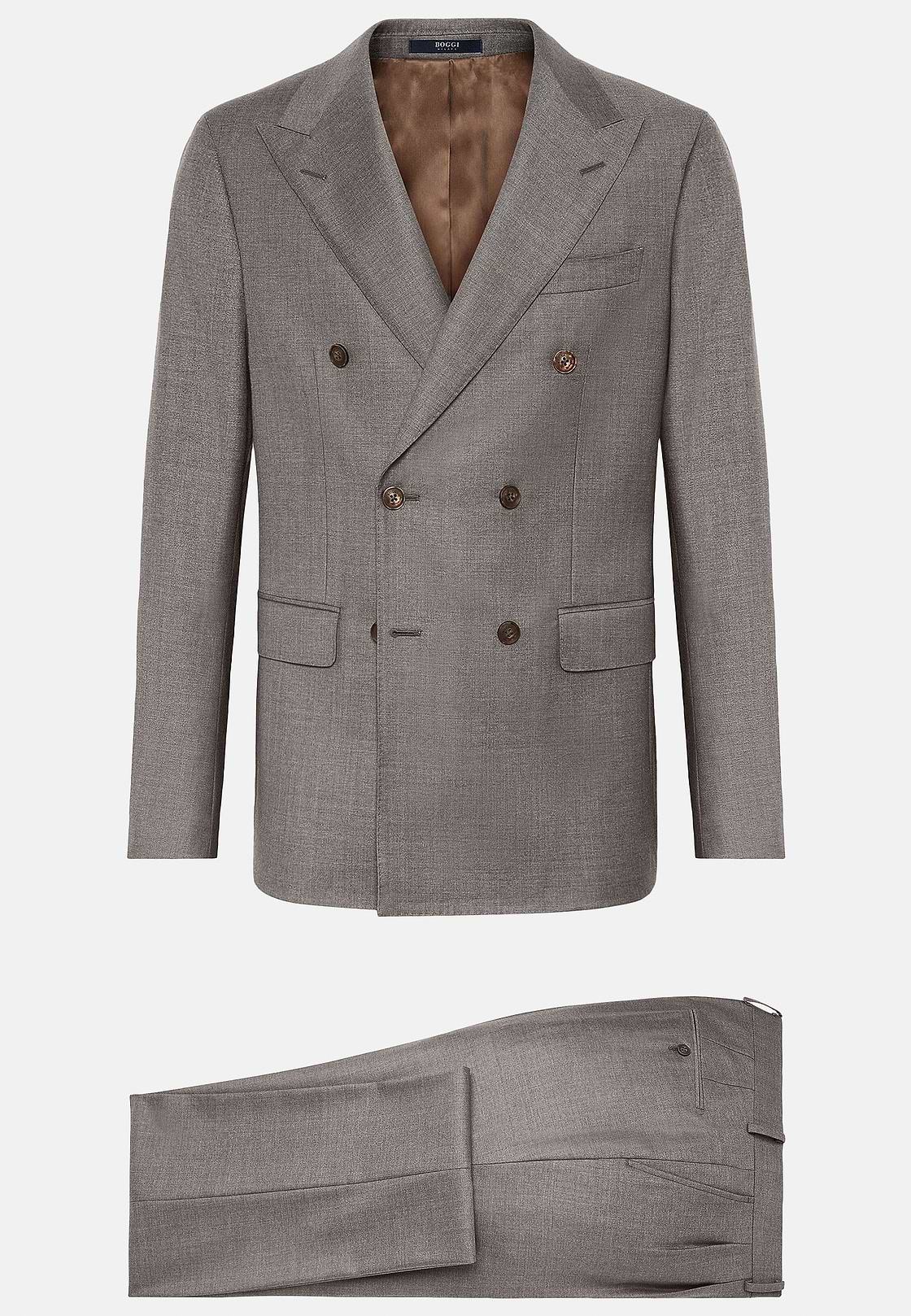 Double-Breasted Dove Grey Suit in Pure Wool, Taupe, hi-res