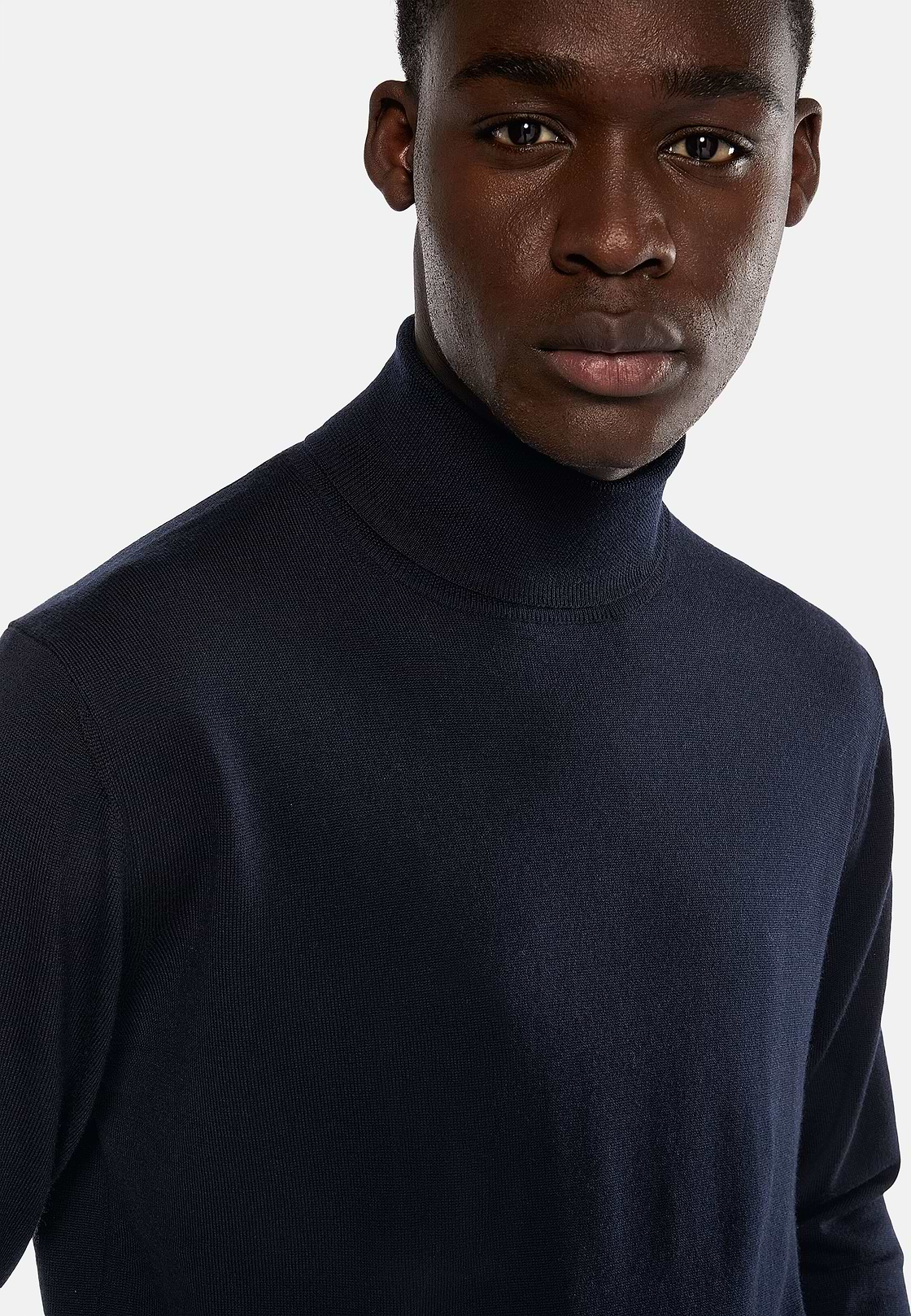 Merino Wool Polo Neck Jumper, Navy blue, hi-res