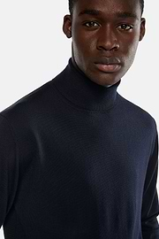 Merino Wool Polo Neck Jumper, Navy blue, hi-res