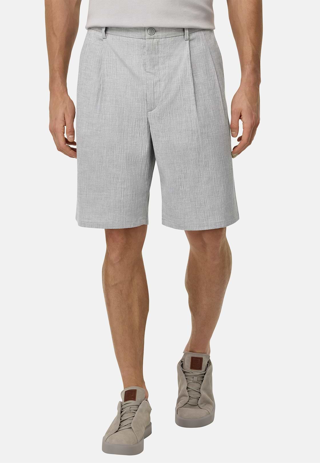 Bermuda In Seersucker Di Cotone, Light grey, hi-res
