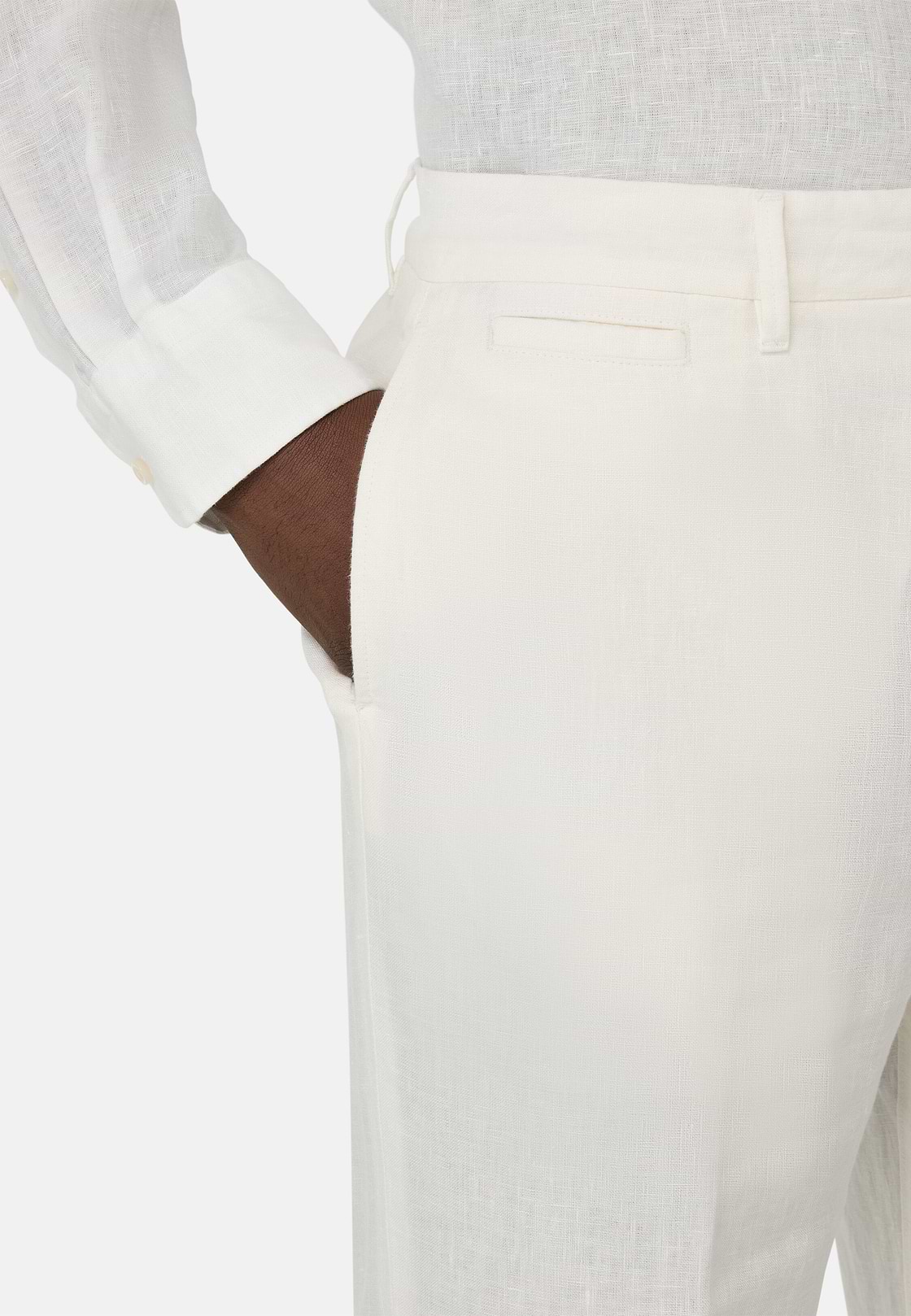 Pantalon En Lin, Blanc, hi-res