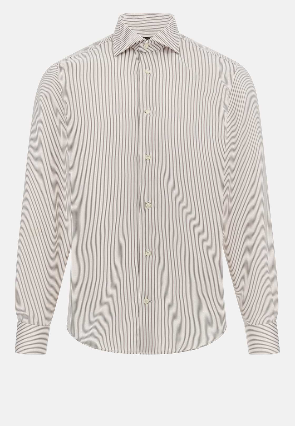 Striped Cotton Shirt Slim Fit, Taupe, hi-res