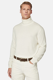 White Polo Neck Jumper In Cashmere, White, hi-res