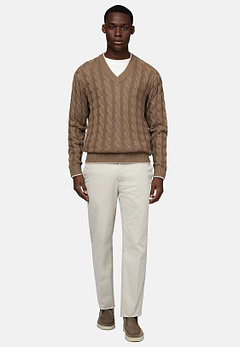 Boggi Milano Brown V Neck Jumper in Organic Cotton Wool Man Brown Size L