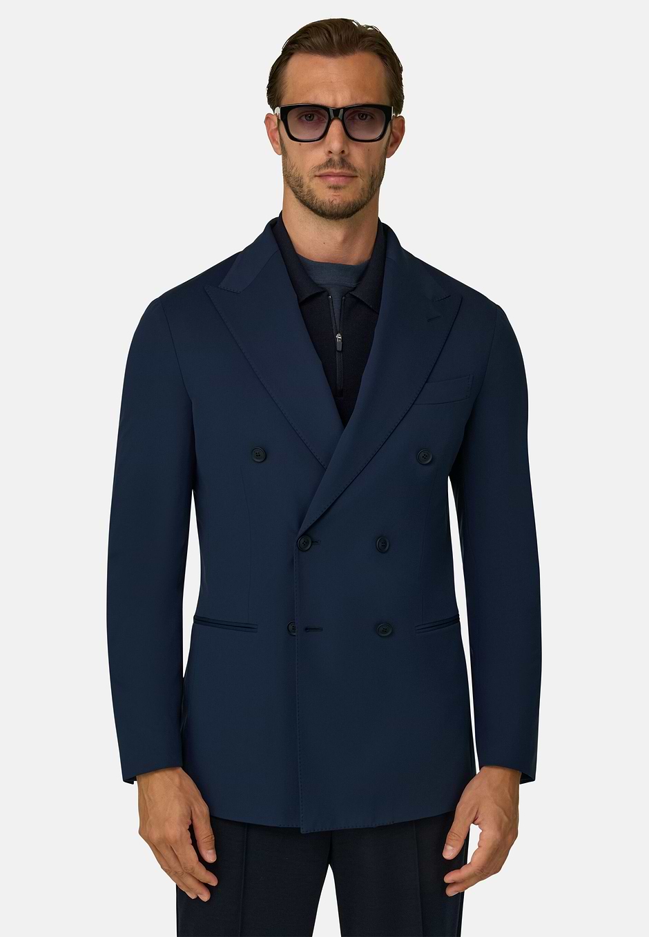 Marynarka Dwurzędowa Strukturalna z Nylonu Elastycznego B Tech, Navy blue, hi-res