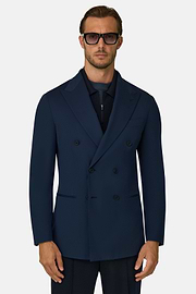 Blazer Double-Breasted Structured Stretch Nylon B Tech, Navy blue, thumb, 1