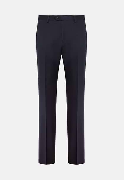 Micro patterned stretch wool trousers, Navy blue, hi-res
