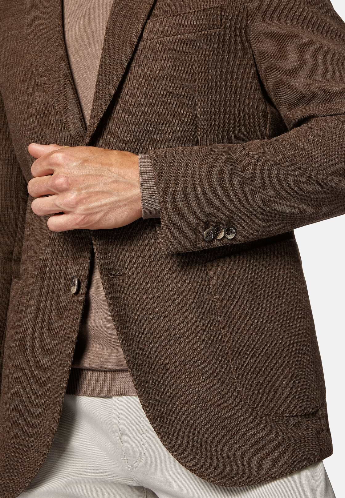 Military Brown Textured Wool Jersey Jacket, Brown, hi-res