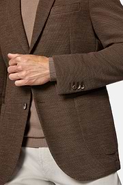 Military Brown Textured Wool Jersey Jacket, Brown, hi-res