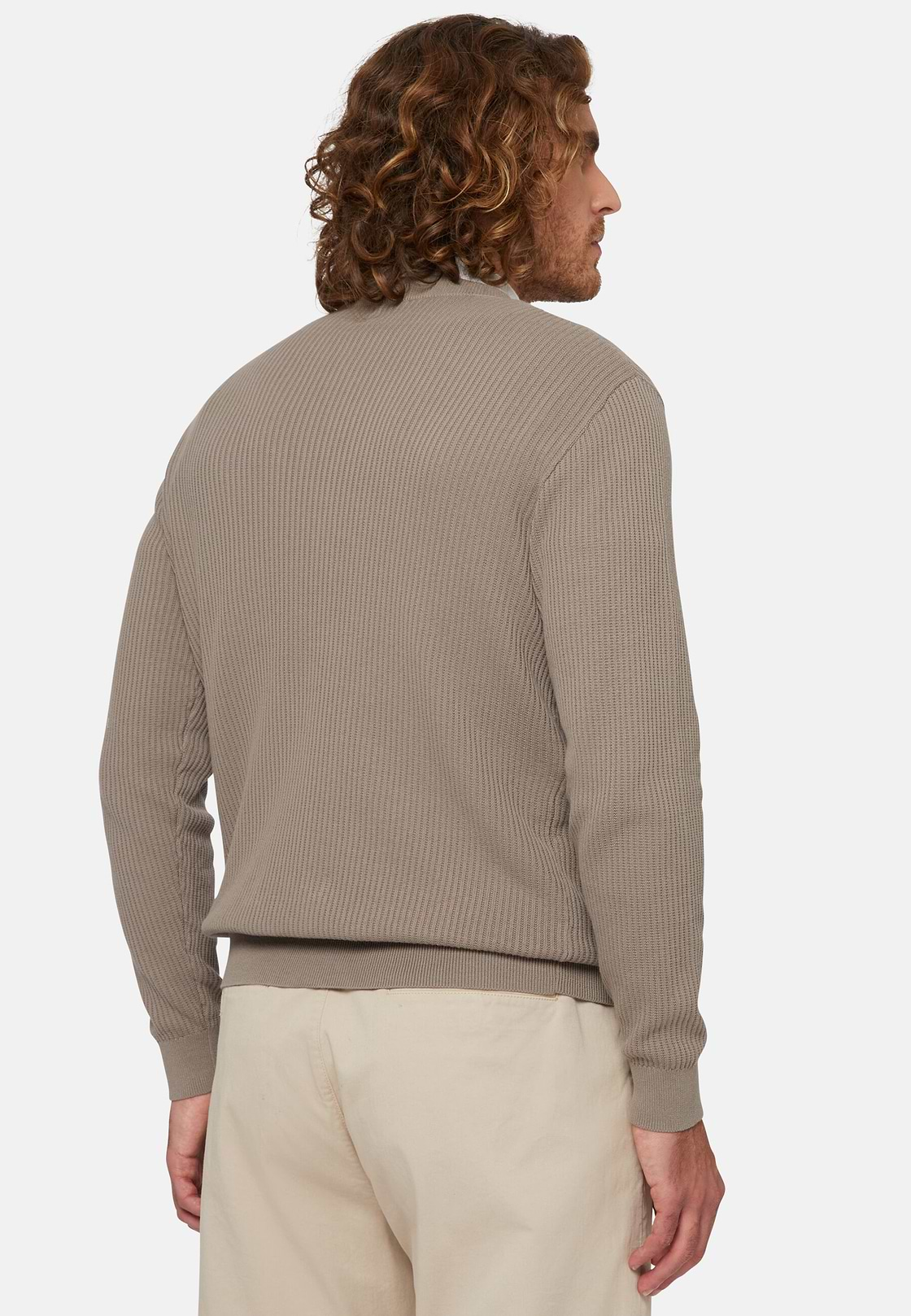 Dove Grey Crew Neck Cotton Jumper, Taupe, hi-res